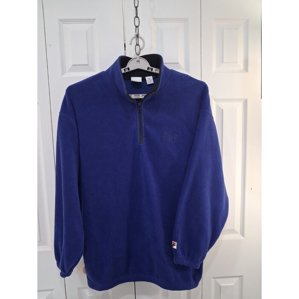 VTG 90s Fila Fleece Blue Pullover Embroidered Streetwear Y2K Macao 2XL